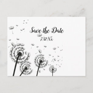 Carte Postale Faire-part Poufs Dandelion noir et blanc Enregistrer la date