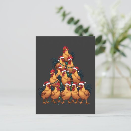 Carte Postale Faire-part Poulets sapin de Noël Joyeux Noël Funny Xmas (Debout devant)