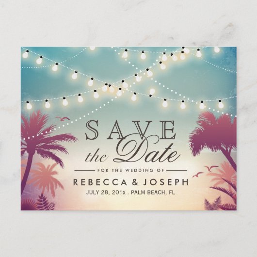 Carte Postale Faire-part (pour USPS) Palm Beach String Lights Enregistrer l (Devant)