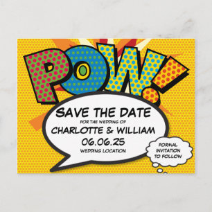 Carte Postale Faire-part POW Enregistrez la date Fun rétro bande dessinée P