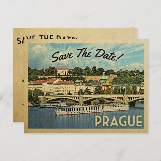 Carte Postale Faire-part Prague Enregistrer La Date République Tchèque (Devant / Derrière)