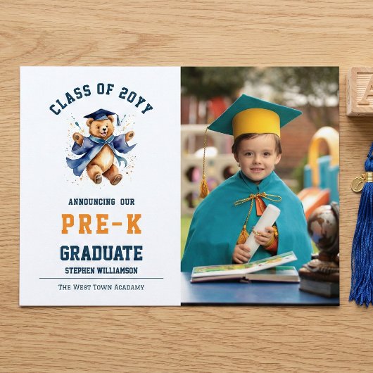 Carte Postale Faire-part Pré-K Graduation Cute Teddy