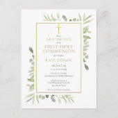Carte Postale Faire-part Première Sainte Communion Aquarelle Verdure Sauvez (Devant)