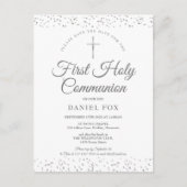 Carte Postale Faire-part Première Sainte Communion Argent Enregistrer la ph (Devant)
