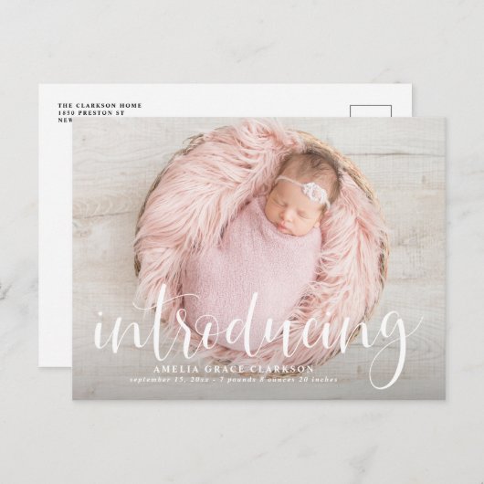 Carte Postale Faire-part Présentation de la naissance avec photo et superpo (Devant / Derrière)