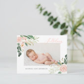 Carte Postale Faire-part Présentation de la naissance photo rose blush flor (Debout devant)