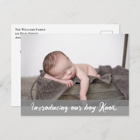 Carte Postale Faire-part Présentation de notre garçon, Photo de bébé nom (Devant / Derrière)