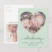 Carte Postale Faire-part Présentation de Photos Vert Menthe Naissance de Bé (Devant / Derrière)