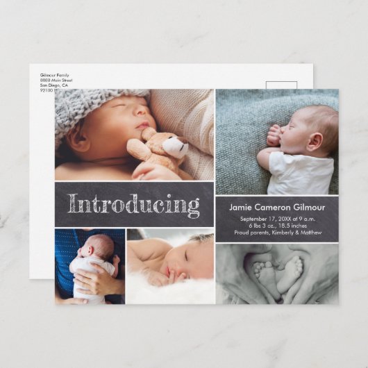 Carte Postale Faire-part Présentation simple de plusieurs photos de bébé su (Devant / Derrière)