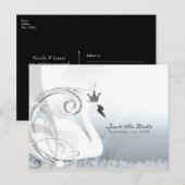 Carte Postale Faire-part Princesse Cygne Argent & Blanc Save the Date (Devant / Derrière)