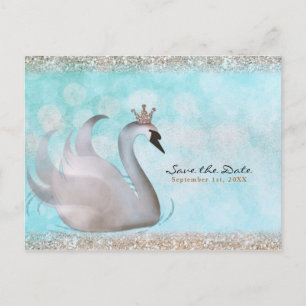 Carte Postale Faire-part Princesse des cygnes conte de fées pailleté Date à