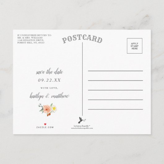 Carte Postale Faire-part Printemps Blossoms Mariage Photo Enregistrer La Da (Dos)