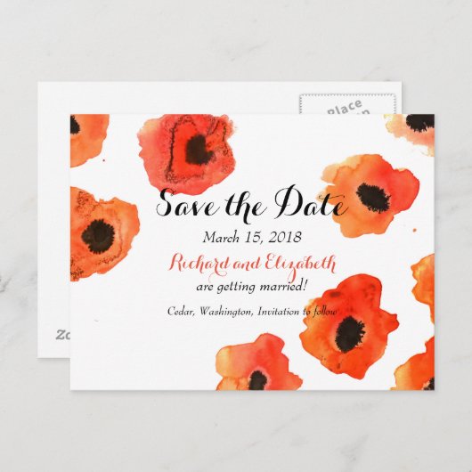 Carte Postale Faire-part Printemps fleurs de pavot Mariage Enregistrer la d (Devant / Derrière)