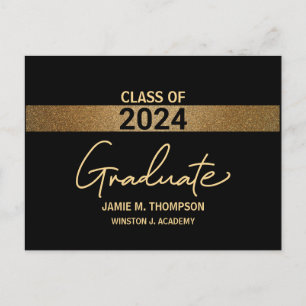 Carte Postale Faire-part Promotion 2024 Black Gold Nom Graduation Adulte
