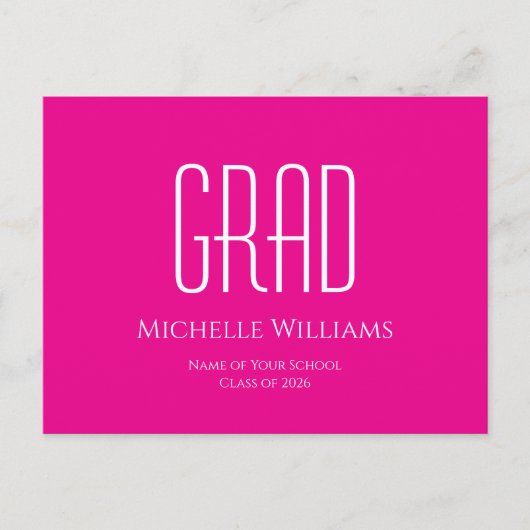 Carte Postale Faire-part Promotion 2025 Rose Chaud Diplômée Moderne (Devant)