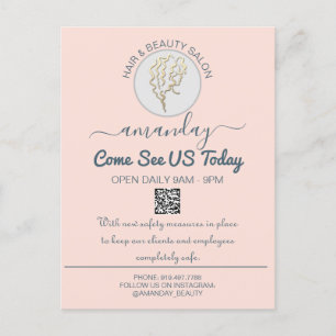Carte Postale Faire-part Promotionnels Be Safe Logo Coiffeur QR Code Rose