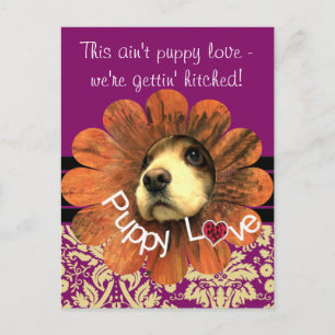 Carte Postale Faire-part Puppy Love Peeking d'une fleur
