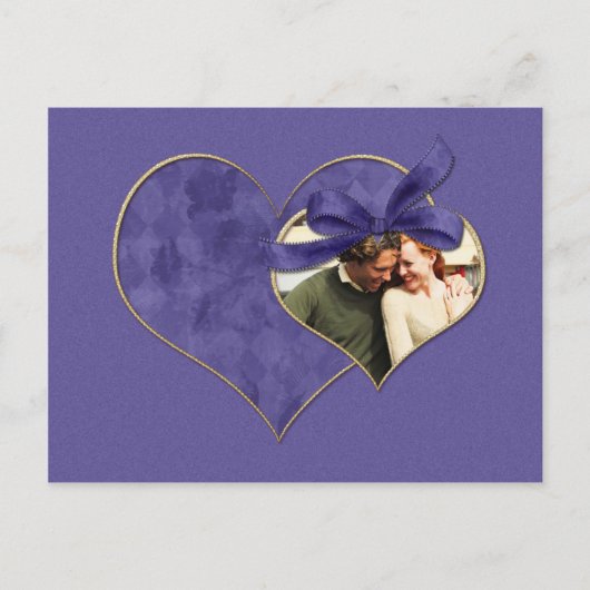Carte Postale Faire-part Purple and Gold Hearts Photo Enregistrer la date (Devant)