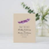 Carte Postale Faire-part Purple Aquarelle Plume Mariage Enregistrer La Date (Debout devant)
