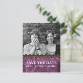 Carte Postale Faire-part Purple Chic Steampunk Photo Enregistrer la date Ca (Debout devant)