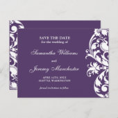 Carte Postale Faire-part Purple Flourish Swirl Enregistrer La Date Annonce (Devant / Derrière)