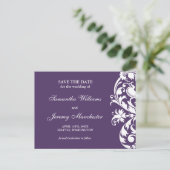 Carte Postale Faire-part Purple Flourish Swirl Enregistrer La Date Annonce (Debout devant)