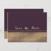 Carte Postale Faire-part Purple Gold Chic Sparkling Glam Enregistrer la dat (Devant / Derrière)