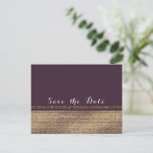 Carte Postale Faire-part Purple Gold Chic Sparkling Glam Enregistrer la dat (Debout devant)