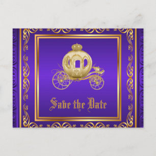 Carte Postale Faire-part Purple Gold Royal Carriage Enregistrer la date