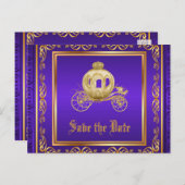 Carte Postale Faire-part Purple Gold Royal Carriage Enregistrer la date (Devant / Derrière)