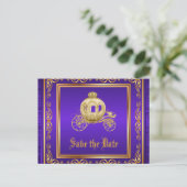 Carte Postale Faire-part Purple Gold Royal Carriage Enregistrer la date (Debout devant)