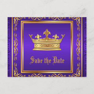 Carte Postale Faire-part Purple Gold Royal Crown Enregistrer la date