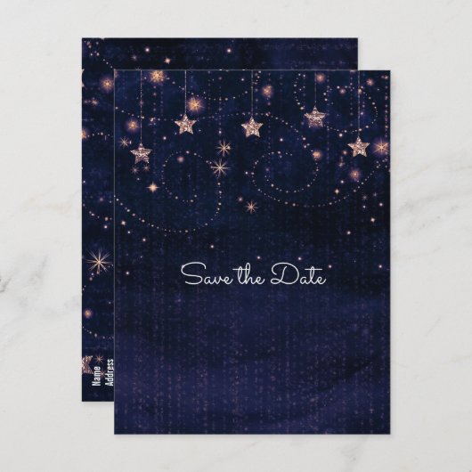 Carte Postale Faire-part Purple & Gold Starry Whimsical Celestial (Devant / Derrière)