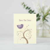 Carte Postale Faire-part Purple Lovebird and Hearts Enregistrer la date (Debout devant)