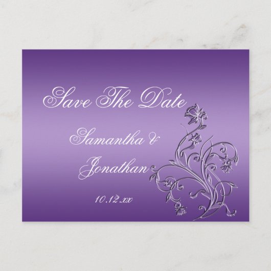 Carte Postale Faire-part Purple Ombre Ornate Floral Fils Enregistrer La Dat (Devant)