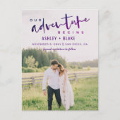 Carte Postale Faire-part Purple Our Adventure Begins Photo Enregistrer la d (Devant)