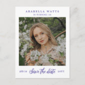 Carte Postale Faire-part Purple Script Sweet 16 Photo Enregistrer la date (Devant)