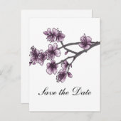 Carte Postale Faire-part Purple Simple Cherry Blossoms Enregistrer la date (Devant / Derrière)