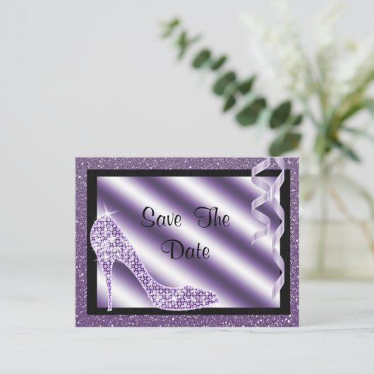 Carte Postale Faire-part Purple Stiletto & Streamers 65e Enregistrer La Dat (Debout devant)