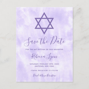 Carte Postale Faire-part Purple Tie Dye Bat mitzvah Enregistrer la date