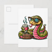 Carte Postale Faire-part Python boit du café (Devant / Derrière)