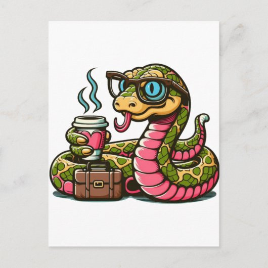 Carte Postale Faire-part Python boit du café (Devant)