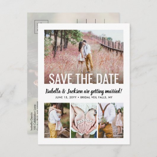 Carte Postale Faire-part QR Code Modern Five photo Wedding Enregistrer la d (Devant / Derrière)