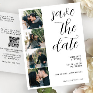 Carte Postale Faire-part QR CODE moderne 4 photos mariage