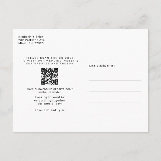 Carte Postale Faire-part QR CODE moderne 4 photos noir mariage (Dos)