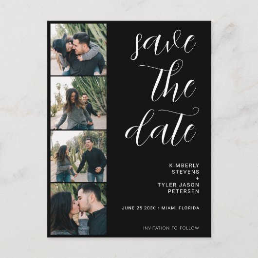 Carte Postale Faire-part QR CODE moderne 4 photos noir mariage (Devant)