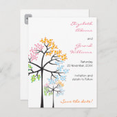 Carte Postale Faire-part Quatre Saisons Arbres Bois Mariage Sauvez La Date (Devant / Derrière)
