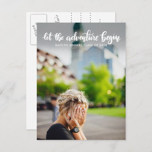Carte Postale Faire-part Que l'aventure commence Manuscrit | Diplômé (Devant / Derrière)