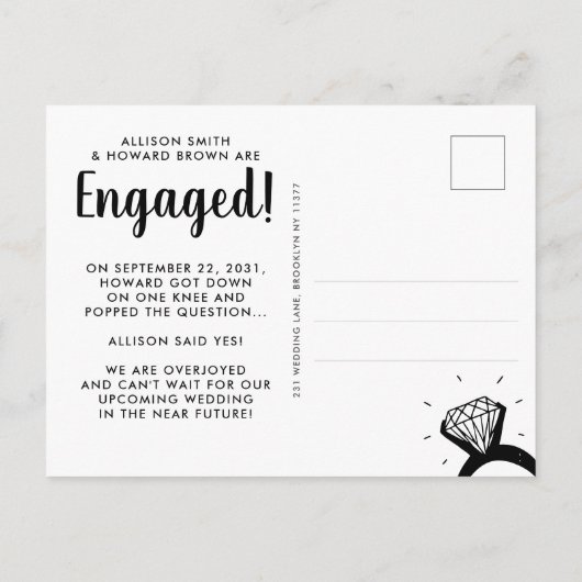 Carte Postale Faire-part Question : Oui Nom Fiançailles photo engagé RIng (Dos)