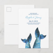 Carte Postale Faire-part Queue de baleine bleue aquarelle, enregistrer la d (Devant / Derrière)